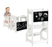 HOMCOM Scala Montessori 2 in 1 Bambini 3-6 Anni con Lavagna e Sgabello Bianco