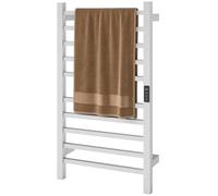 HOMCOM Scaldasalviette Elettrico Smart a 10 Barre 45x11x80 cm Bianco | Timer e Display LCD, Portasalviette a Parete in Acciaio Inox, Temperature Regolabile per Bagno
