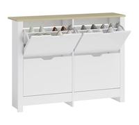 HOMCOM Scarpiera 16 paia, scarpiera stretta con 4 cassetti pieghevoli e ripiani regolabili, stile moderno, per corridoio, ingresso, 105 x 26 x 80 cm, bianco e rovere