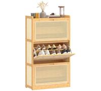 HOMCOM Scarpiera 21 paia in bambù armadio con 3 cassetti pieghevoli e ripiani regolabili, stile bohémien, per corridoio, ingresso, 69 x 29 x 119,8 cm, legno naturale