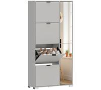 HOMCOM Scarpiera Salvaspazio Slim Alta con 2 Ante a Specchio e 4 Ante a Ribalta, Scarpiera Ingresso con Ripiani Regolabili, 2 Armadietti, 5 Gambe, Porta Scarpe per 16 Paia, 82x30x168 cm, Grigio