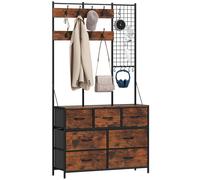 Homcom Scarpiera 4 in 1 Appendiabiti da ingresso con scarpiera 14 ganci 7 cassetti in tessuto e ripiano stile industriale per corridoio camera da letto soggiorno 100X30X183 cm Marrone rustico