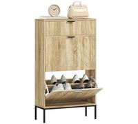 HOMCOM Scarpiera 8 paia, scarpiera stretta, mobile da ingresso con cassetto estraibile, 2 cassetti ribaltabili e ripiani regolabili, per corridoio e ingresso, 60x24x105,5 cm, rovere