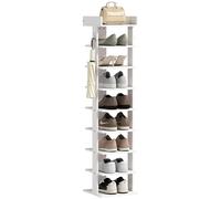 HOMCOM Scarpiera Ingresso a 9 Livelli in Legno con Vassoio e 2 Ganci, Scaffale Portascarpe Salvaspazio per 9 Paia, per Ingresso, Soggiorno, Corridoio, 30x30x128.4 cm, Bianco