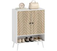 HOMCOM Scarpiera a 2 ante con design a spina di pesce, con ripiani regolabili, scomparto aperto, per 15 paia di scarpe, 75 x 35 x 97 cm, bianco e naturale