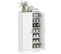 HOMCOM Scarpiera a 2 ante, scarpiera 55 x 35 x 108 cm, colore bianco | Scarpiera con 6 ripiani regolabili, funzione soft-close, per 14 paia di scarpe