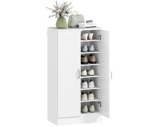 HOMCOM Scarpiera a 2 ante, scarpiera 55 x 35 x 108 cm, colore bianco | Scarpiera con 6 ripiani regolabili, funzione soft-close, per 14 paia di scarpe