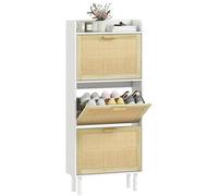 HOMCOM Scarpiera a 3 ante con ribalta per 18 paia di scarpe, design bohémien effetto resina intrecciata - dim. 65L x 24,5L x 153H cm naturale