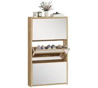 HOMCOM Scarpiera a 3 ante strette con specchio, scarpiera da ingresso, per 9 paia di scarpe, per corridoio, piccoli spazi, 65x17x114,5 cm, Naturale
