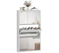 HOMCOM Scarpiera a Specchio con 3 Cassetti a Ribalta 65x17x114.5 cm Bianco