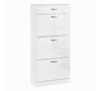 HOMCOM Scarpiera Alta Luc. con 3 Cass., Rip. Regol., Bianco | Armadio per Ingresso, Cassetto Superiore, Ripiani Regolabili, Scarpiera