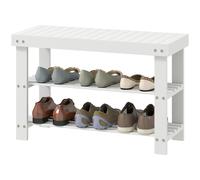 HOMCOM Scarpiera Bassa in Bambù con Panca 2 Ripiani a Doghe 70x28x45 cm Bianco