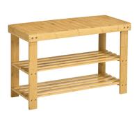 HOMCOM Scarpiera Bassa in Bambù con Panca e 2 Ripiani a Doghe 70x28x45 cm