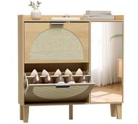 HOMCOM Scarpiera Boho con Specchio a Figura Intera, 2 Cassetti a Ribalta e Ripiani Regolabili, Mobile Portascarpe Slim per 10 Paia, per Ingresso, Camera e Soggiorno, Effetto Rovere