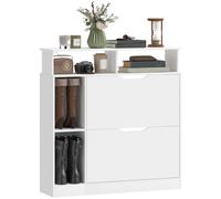 HOMCOM Scarpiera Salvaspazio Slim con 2 Ante a Ribalta, Scarpiera Ingresso con Ripiani Regolabili Rimovibili, Ripiani Aperti, Scomparto Laterale, Porta Scarpe in Legno con Maniglia, Bianco