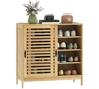 Homcom Scarpiera con 2 ante scorrevoli a doghe Ripiani regolabili per 16 paia di scarpe 80X35X80 cm Naturale