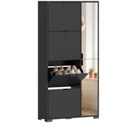 SCARPIERA SLIM HOMCOM IT837-488V00BK - in MDF nero con 2 porte e 4 ripiani, ante a specchio