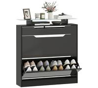 HOMCOM Scarpiera con cassetto scorrevole, 2 ante ribaltabili, piano in vetro temperato e ripiani regolabili, per 16 paia di scarpe, colore: nero