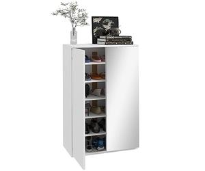HOMCOM, Scarpiera con specchio, per 18 paia di scarpe, con 5 ripiani regolabili, per ingresso, 60 x 32 x 95 cm, colore bianco