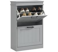 HOMCOM Scarpiera da 10 paia, armadio per scarpe stretto moderno, con 2 cassetti pieghevoli e ripiani regolabili, per corridoio e ingresso, 54 x 24 x 82,5 cm, grigio