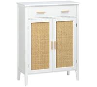 HOMCOM Scarpiera da ingresso, con 2 ante effetto canna, cassetto, 80 x 35 x 110 cm, colore: bianco