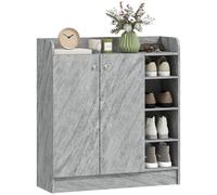 HOMCOM Scarpiera da Ingresso con 4 Ripiani Aperti e Armadietto Grigio Cemento