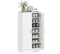 HOMCOM Scarpiera Ingresso con 2 Ante, Armadio Multiuso a 6 Ripiani Regolabili in Legno con Cerniere Soft Close, Porta Scarpe Salvaspazio per 14 Paia, Max EU 45, 55x35x108 cm, Bianco