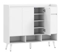 HOMCOM Scarpiera Ingresso in Legno con 4 Ante Design Push-to-Open, Ripiani Regolabili, Cassetto, 3 Vani Aperti, Bianco Aosom Italy