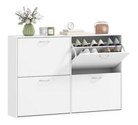 HOMCOM Scarpiera Ingresso Salvaspazio Slim con 4 Ante a Ribalte, Mobile Scarpiera Moderna per 24 Paia di Scarpe con Ripiani Regolabili, Portascarpe in Legno, 120x24x81cm, Bianco