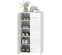 HOMCOM Scarpiera Ingresso con 5 Ripiani, Scarpiera Armadio Moderno a 2 Ante con Ripiani Regolabili Rimovibili, Porta Scarpe Salvaspazio per 10 Paia per Corridoio, 55x36x108 cm, Bianco Lucido