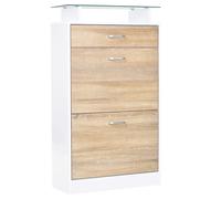 Homcom Scarpiera Mobili Scarpiera con 3 Cassetti Mensola in Vetro e Maniglia in Alluminio per Corridoio 60X24X105,5 cm Naturale