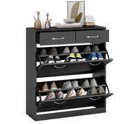 HOMCOM Scarpiera Moderna con 2 Ripiani Interni Regolabili e 2 Cassetti da 12 Paia di Scarpe, Mobile per Scarpe Salvaspazio in Legno, 80x30x91.5 cm, Nero