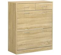 HOMCOM Scarpiera Moderna con 2 Ripiani e 2 Cassetti 80x30x91.5 cm, Rovere | Ripiani Interni Regolabili, 12 Paia di Scarpe, Mobile per Scarpe Salvaspazio in Legno