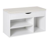 HOMCOM Panca Scarpiera da Ingresso Salvaspazio Slim 80x30x47cm Bianco | Scarpiera con Seduta Imbottita Ribaltabile, Ripiani Aperti, per Ingresso Corridoio