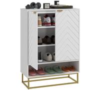 HOMCOM Scarpiera per 12 paia di scarpe, con 2 ante a zigzag, ripiano regolabile, ripiano aperto e 6 prese d'aria per ingresso, corridoio, colore bianco