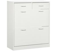 HOMCOM Scarpiera Salvaspazio Slim con 2 Cassetti e 2 Ante a Ribalta, Scarpiera Ingresso con Ripiani Regolabili, Porta Scarpe per 12 Paia, 80x30x91.5 cm, Bianco