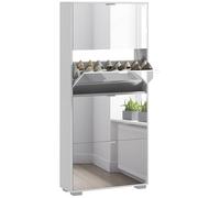 HOMCOM Scarpiera Salvaspazio con Specchio Slim 76x26x178cm Bianco | 4 Cassetti a Ribalta, Mobile Portascarpe per 24 Paia di Scarpe, per Ingresso e Camera