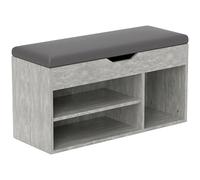 HOMCOM Scarpiera Salvaspazio da Ingresso Imbottita, Mobile da Ingresso con Scarpiera, con 3 Scomparti, Seduta in Pelle PU, per Soggiorno e Corridoio, 80x30x43 cm, Nero e Grigio