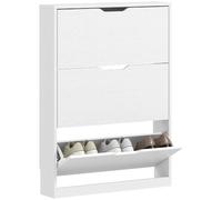 HOMCOM Scarpiera Salvaspazio Slim 3 Ante a Ribalta 80x17x108 cm Bianco | Scarpiera Ingresso, Porta Scarpe per 12 Paia, Intaglio Inferiore
