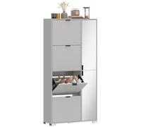 HOMCOM Scarpiera Salvaspazio Slim Alta con 2 Ante a Specchio e 4 Ante a Ribalta, Scarpiera Ingresso con Ripiani Regolabili, 2 Armadietti, 5 Gambe, Porta Scarpe per 16 Paia, 82x30x168 cm, Grigio