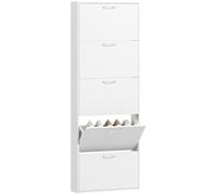 HOMCOM Scarpiera Salvaspazio Slim Alta con 5 Ante a Ribalta, Scarpiera Ingresso con Piano Superiore Portaoggetti, Porta Scarpe Salvaspazio per 15 Paia con Maniglia, 65x17x180.5 cm, Bianco