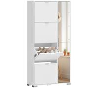 HOMCOM Scarpiera Salvaspazio Slim Alta con Specchio 82x30x168 cm Bianco