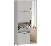 HOMCOM Scarpiera Salvaspazio Slim Alta con Specchio 82x30x168 cm Grigio