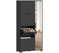 HOMCOM Scarpiera Salvaspazio Slim Alta con Specchio 82x30x168 cm Nero
