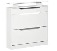 HOMCOM Scarpiera Moderna con 2 Cassetti Ripiani Doppia 16 Scarpe con Mensola Regolabile e Ripiano in Vetro, 89x23x96cm, Bianco Lucido Aosom