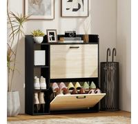 HOMCOM Scarpiera Salvaspazio Slim con 2 Ante a Ribalta, Scarpiera Ingresso con 3 Vani Aperti, Ripiani Regolabili, Piano Superiore, Porta Scarpe per 15 Paia in Legno con Maniglia, 83x24x90.5 cm Il tuo