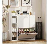 HOMCOM Scarpiera Salvaspazio Slim con 2 Ante a Ribalta, Scarpiera Ingresso con 3 Vani Aperti, Ripiani Regolabili, Piano Superiore, Porta Scarpe per 15 Paia in Legno con Maniglia, 83x24x90.5 cm Il tuo