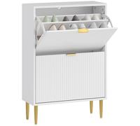 HOMCOM Scarpiera Salvaspazio Slim con 2 Ante Scanalate a Ribalta, Scarpiera Ingresso Moderna in Legno con Ripiani Regolabili su 2 Livelli, Porta Scarpe per 12 Paia con Maniglia, 60x24x91.5 cm, Bianco