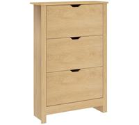 HOMCOM Scarpiera Salvaspazio Slim con 3 Ante a Ribalta, Scarpiera Ingresso con Ripiani Regolabili su 2 Livelli e Base Rialzata, Porta Scarpe per 18 Paia con Maniglia a Incavo, 72x26x112cm, Color Legno