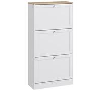 HOMCOM Scarpiera Salvaspazio Slim con 3 Ante a Ribalta, Scarpiera Ingresso Moderna in Legno con Ripiani Regolabili su 2 Livelli, Porta Scarpe per 12-18 Paia con Maniglia, 60x23.5x115 cm, Bianco